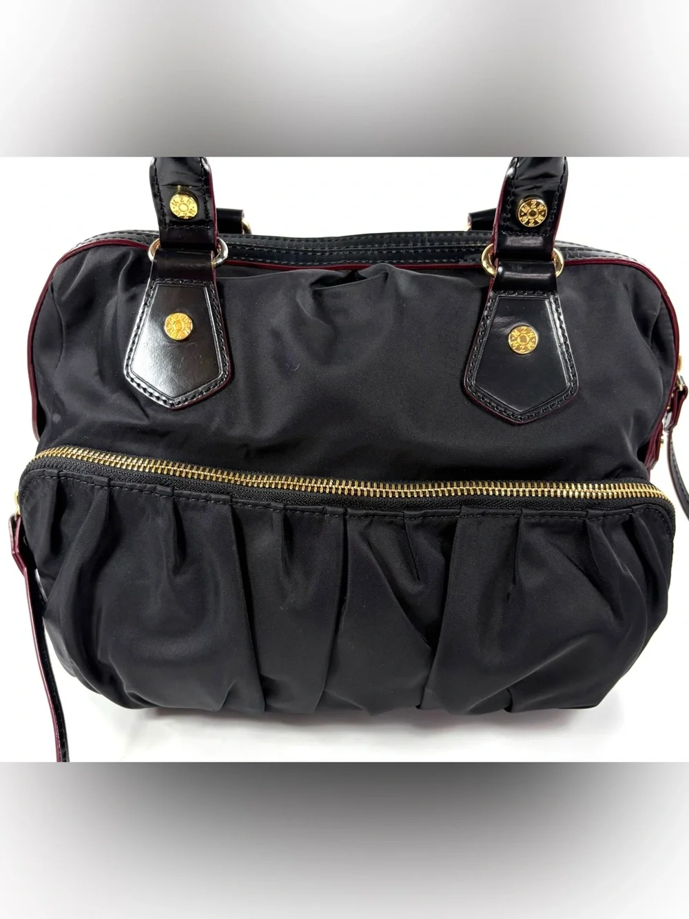 MZ Wallace Bedford Satchel Black Bedford Nylon Patent Leather Trim Gold Hardware - Picture 3 of 16